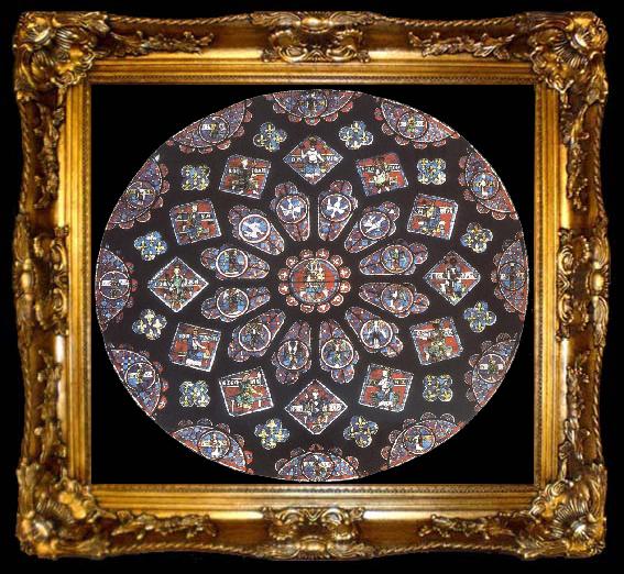 framed  Jean Fouquet Rose window, northern transept, cathedral of Chartres, France, ta009-2